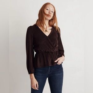 Madewell Corduroy Tie-Front Faux-Wrap Top Size Small